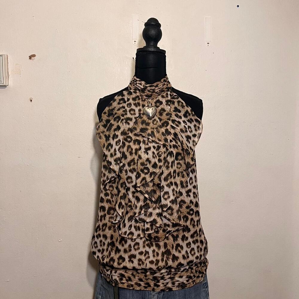 Y2K Mc bling  apt.9 ruffle cheetah print blouse
